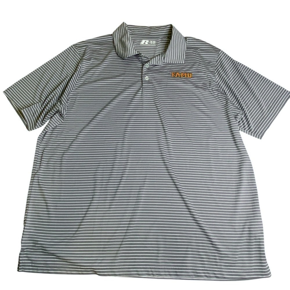 FAMU Men's Polo Shirt Size XL Gray Stripes Poly Shirt Florida A&M University